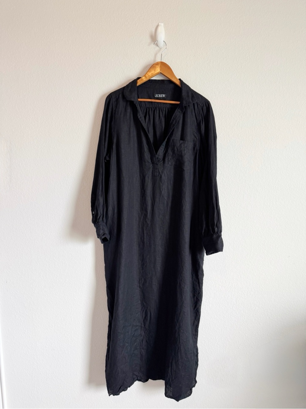 J. Crew Women's Black 100% Linen Bungalow Maxi Popover Dress in Linen Size Large